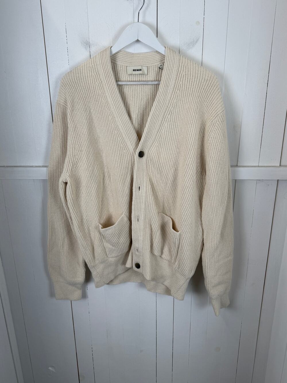 BUCK MASON White Cotton Cardigan Sweater XL NWT